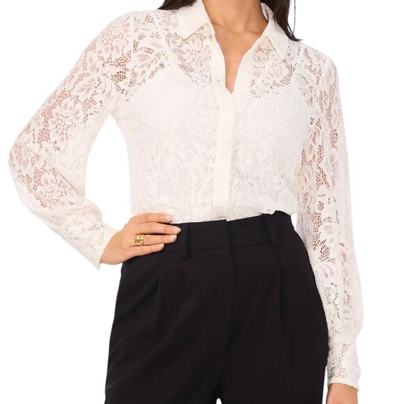Vince Camuto Women’s Lace Overlay Button Down Top Ivory Size M - Picture 1 of 1